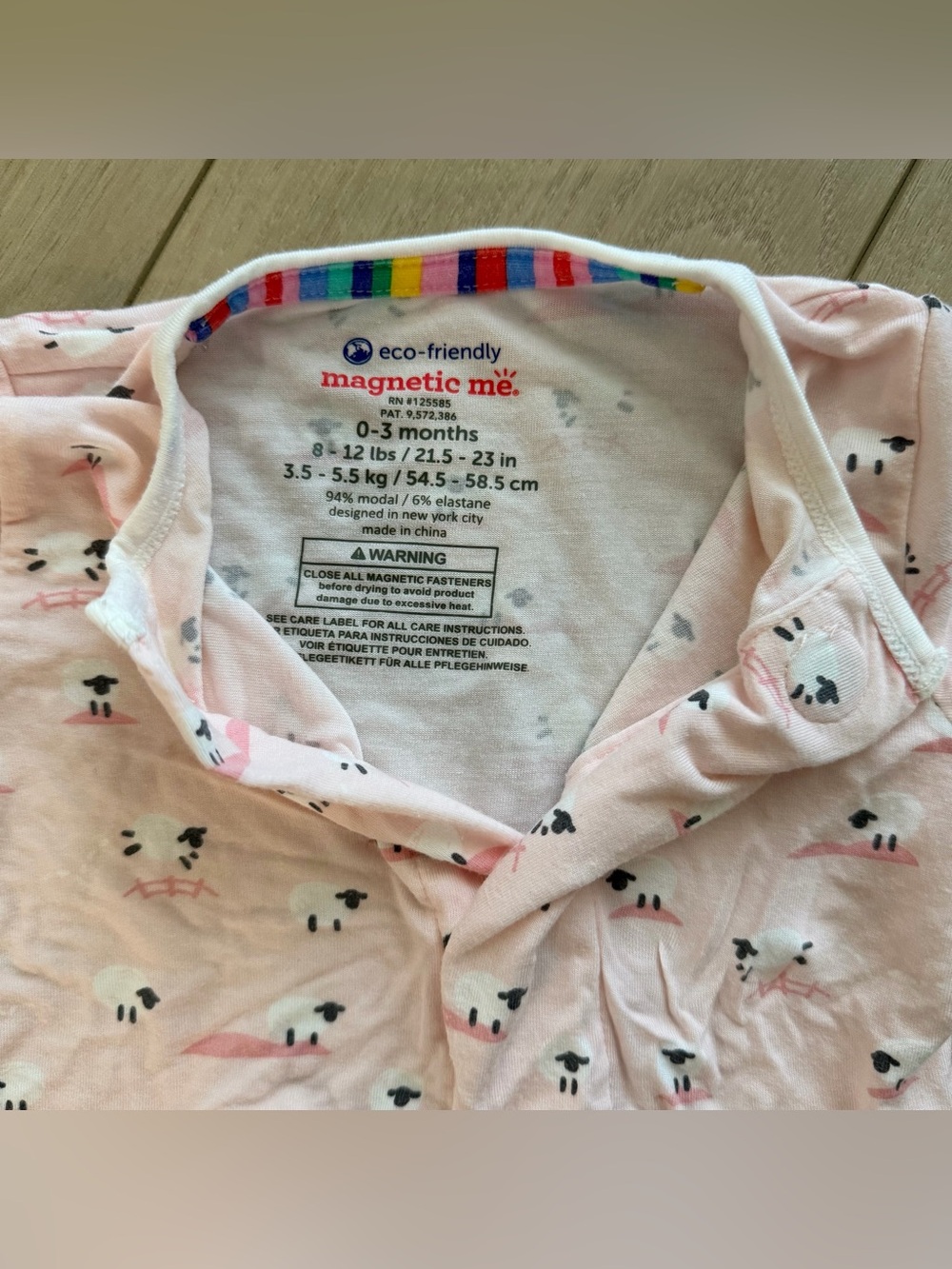 Magnetic Me Pink Baa Baa Baby Magnetic Footie Sheep Print One Piece Pajamas - Picture 4 of 6